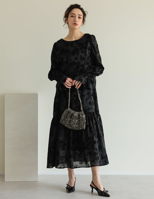 《今だけ！2BUY15%OFFクーポンで ¥9,998⇒¥8,498》[2025SS COLLECTION][MEISM by Re:EDIT][オケージョン セレモニー][低身長サイズ有]花柄orドットフロッキーオーガンジーロングワンピース