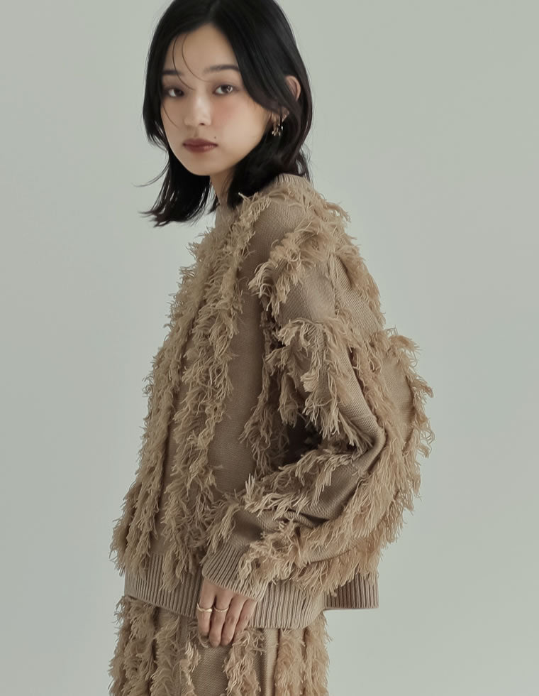 本日削除CREDONA MIXデザインフリンジニット　完売品　ベージュ　クレドナ クレドナ CREDONA MIXデザインフリンジニット （BEIGE） -靴