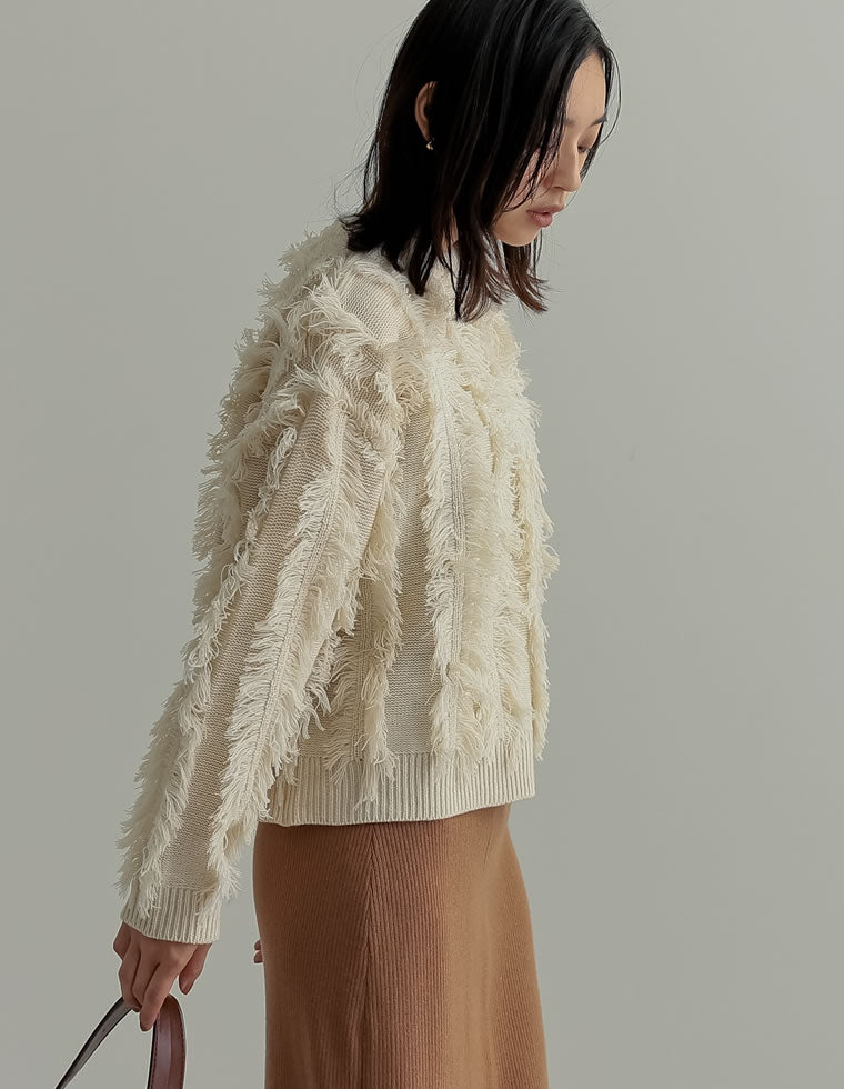 新品 エトレトウキョウ モヘアフリンジニット ベージュ ETRE TOKYO(エトレトウキョウ)｜モヘヤニットシャツ/ベージュ の通販