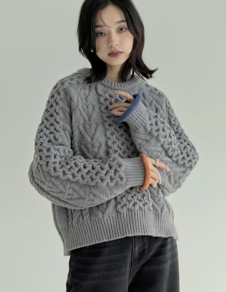 NKNIT ハート ケーブルニット グレー 2way