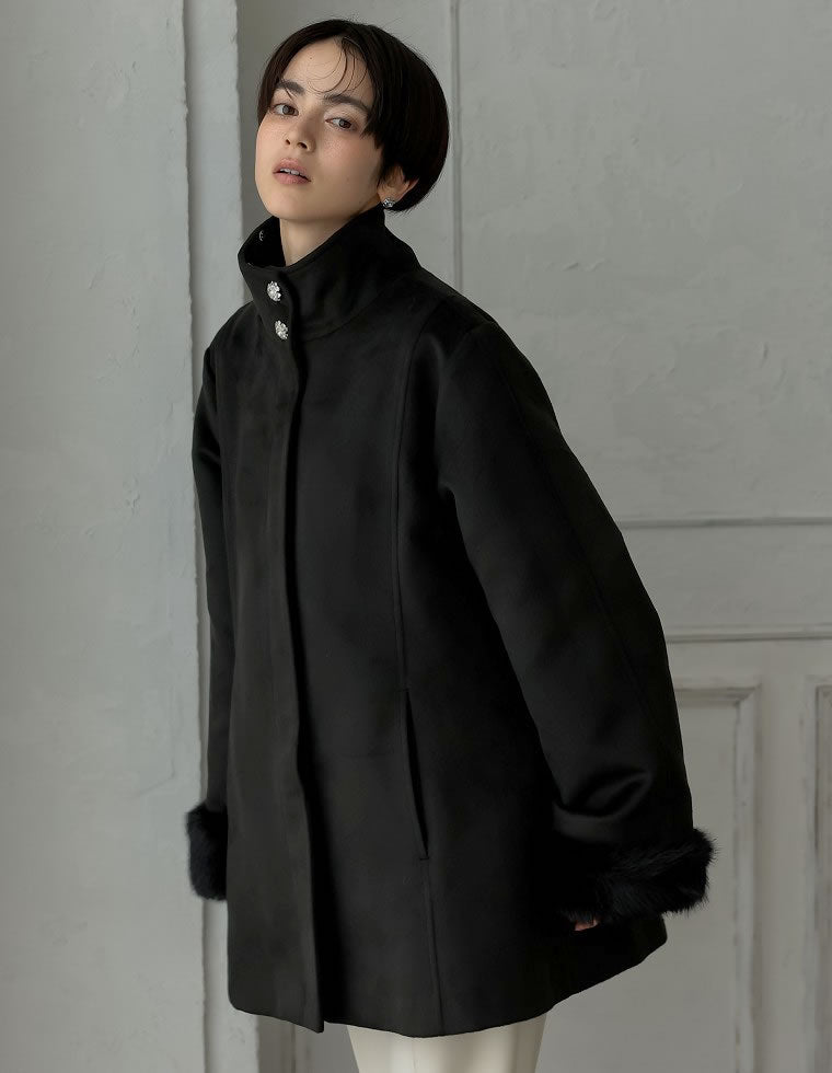 ウールライクファーティペット付きコート - ジャケット/アウター通販