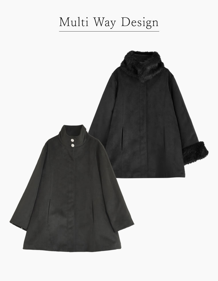 ウールライクファーティペット付きコート - ジャケット/アウター通販