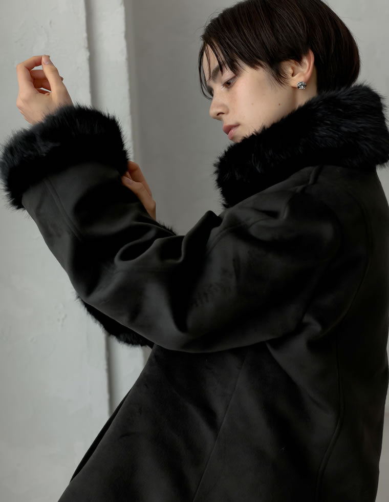 ウールライクファーティペット付きコート - ジャケット/アウター通販