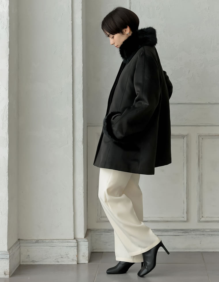 ウールライクファーティペット付きコート - ジャケット/アウター通販