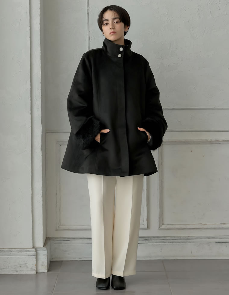 ウールライクファーティペット付きコート - ジャケット/アウター通販