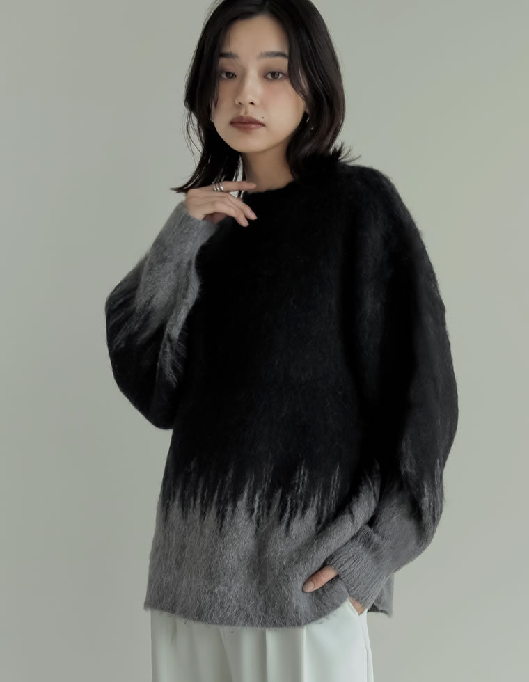 起毛アルパカタッチバイカラープルオーバー - トップス通販