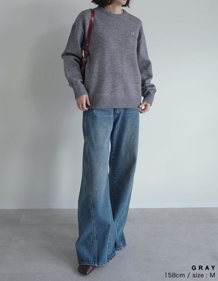 アルパカタッチハートワッペン付きニットトップス トップス 人気レディースファッション通販 リエディ