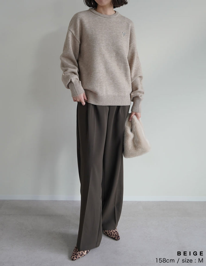 アルパカタッチハートワッペン付きニットトップス トップス 人気レディースファッション通販 リエディ