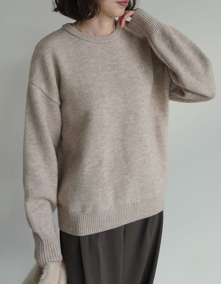 アルパカタッチハートワッペン付きニットトップス トップス 人気レディースファッション通販 リエディ