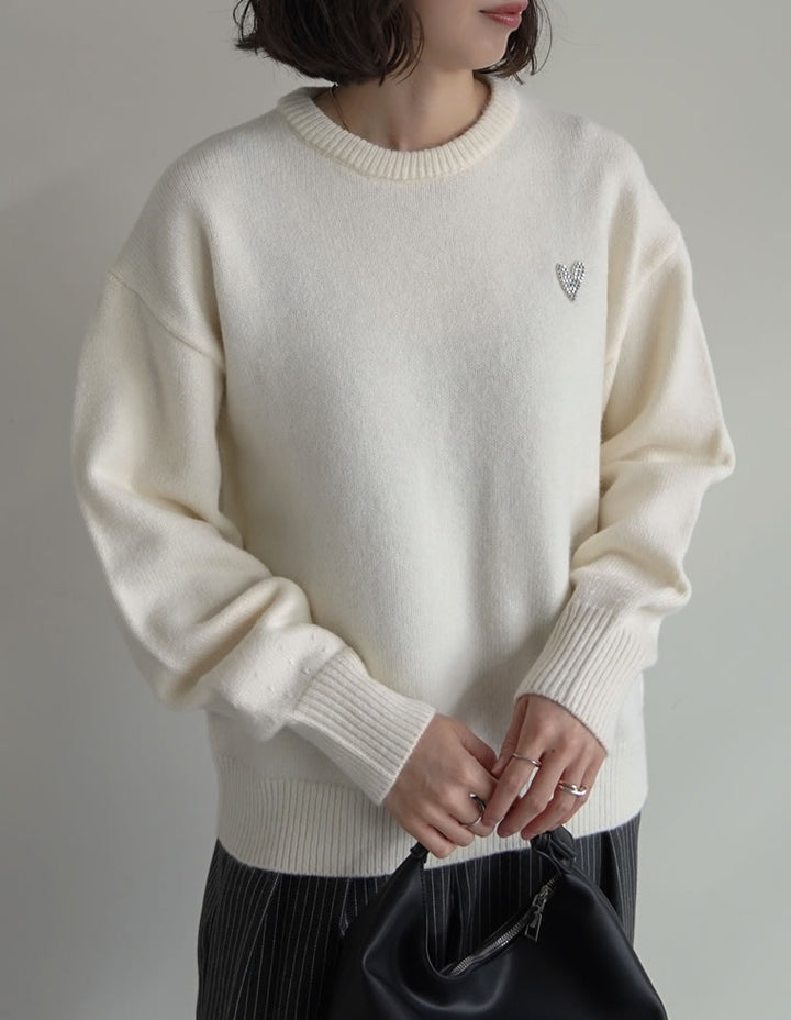 アルパカタッチハートワッペン付きニットトップス トップス 人気レディースファッション通販 リエディ