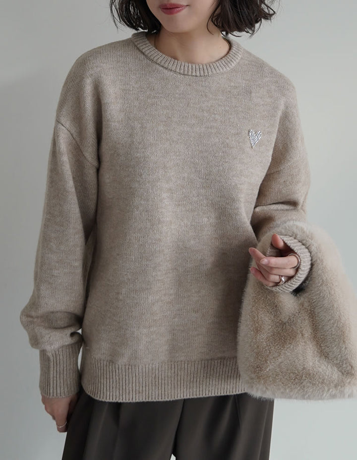 アルパカタッチハートワッペン付きニットトップス トップス 人気レディースファッション通販 リエディ