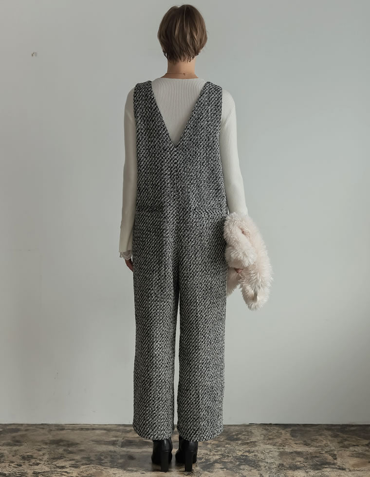 ツイード深Vネック金ボタンサロペット - オールインワン通販 | 人気