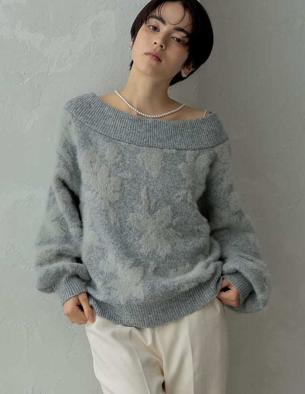 【好評につき延長！限定TIME SALE 10%OFF ¥5,998⇒¥5,398】[2024-25 WINTER COLLECTION][MEISM by Re:EDIT]2WAYシャギーフラワージャガードニットトップス