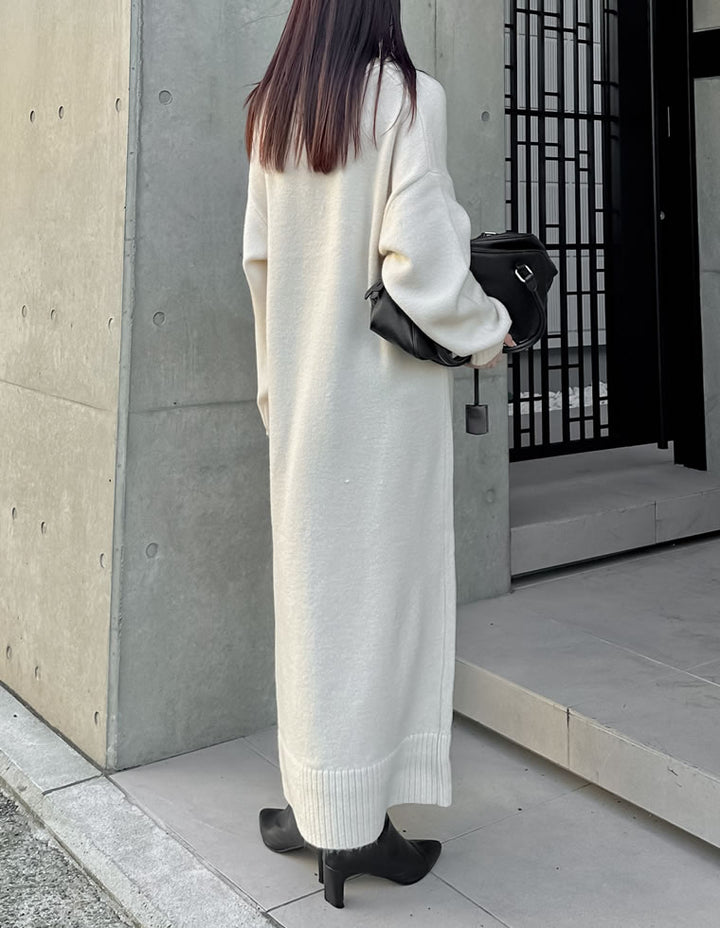 [新色追加][低身長サイズ有][体型カバー][洗濯機で洗える]Vネックブークレニットワンピース ワンピース 人気レディースファッション通販 リエディ