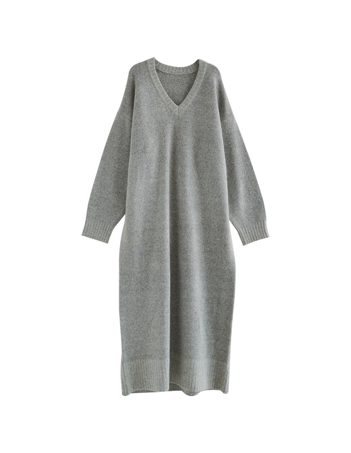 [新色追加][低身長サイズ有][体型カバー][洗濯機で洗える]Vネックブークレニットワンピース ワンピース 人気レディースファッション通販 リエディ