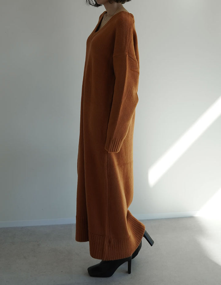 [新色追加][低身長サイズ有][体型カバー][洗濯機で洗える]Vネックブークレニットワンピース ワンピース 人気レディースファッション通販 リエディ