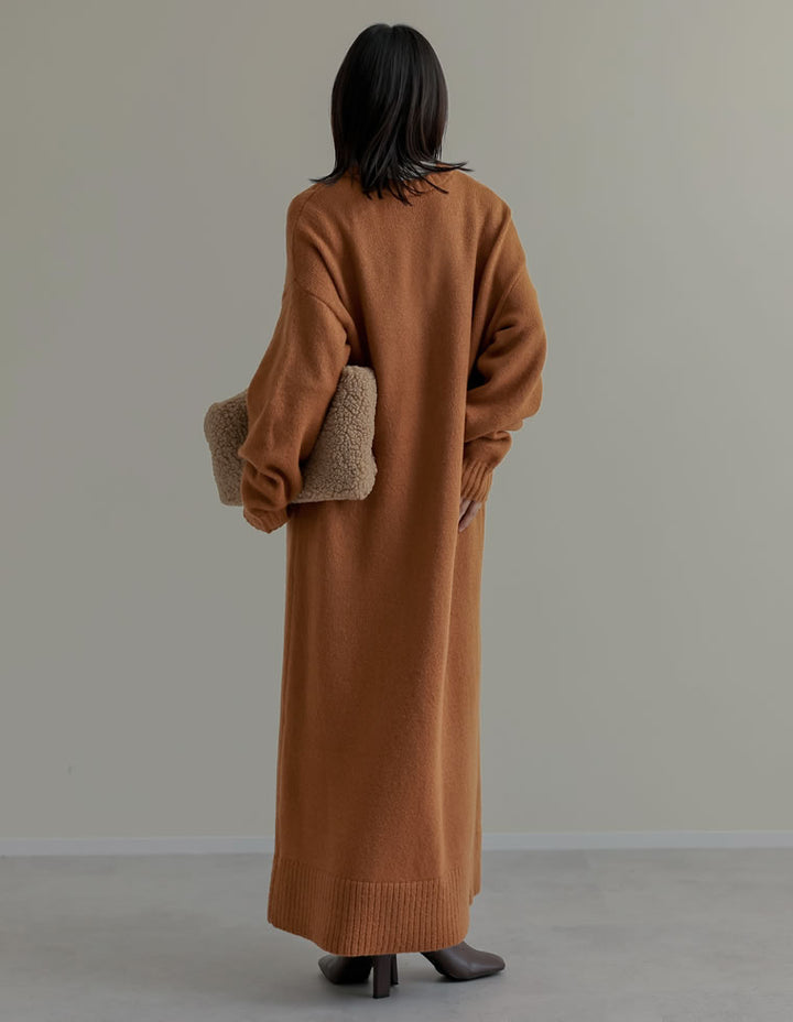 [新色追加][低身長サイズ有][体型カバー][洗濯機で洗える]Vネックブークレニットワンピース ワンピース 人気レディースファッション通販 リエディ