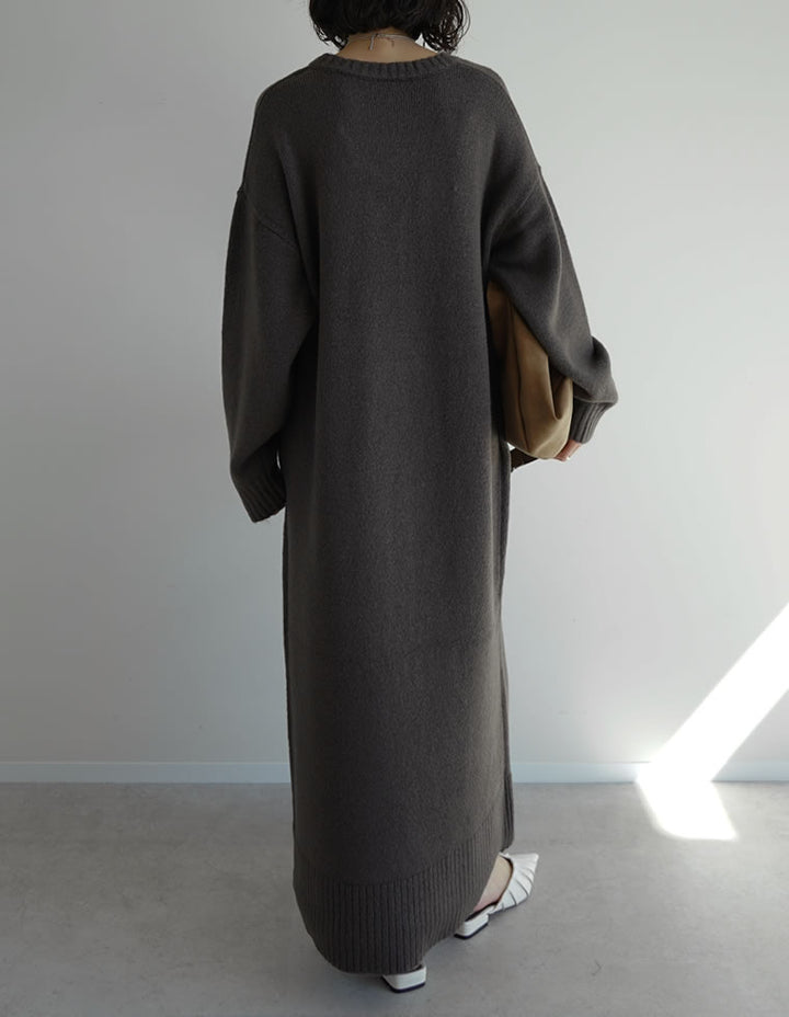 [新色追加][低身長サイズ有][体型カバー][洗濯機で洗える]Vネックブークレニットワンピース ワンピース 人気レディースファッション通販 リエディ