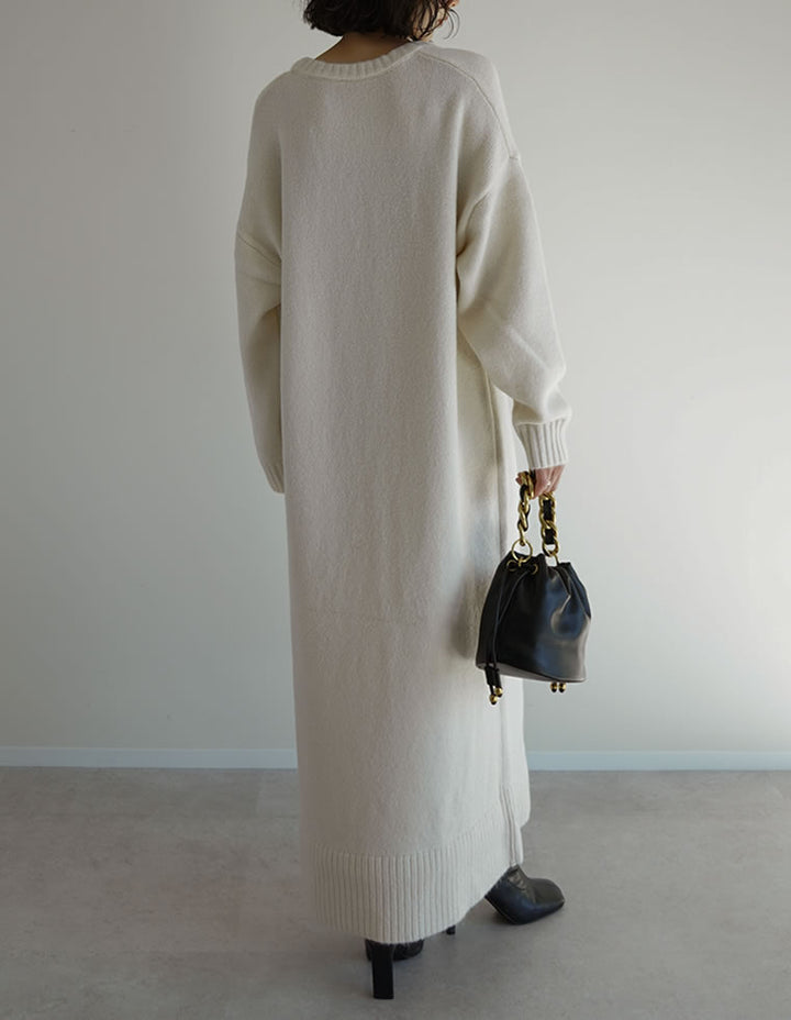 [新色追加][低身長サイズ有][体型カバー][洗濯機で洗える]Vネックブークレニットワンピース ワンピース 人気レディースファッション通販 リエディ