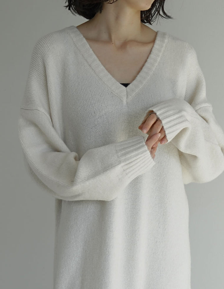[新色追加][低身長サイズ有][体型カバー][洗濯機で洗える]Vネックブークレニットワンピース ワンピース 人気レディースファッション通販 リエディ