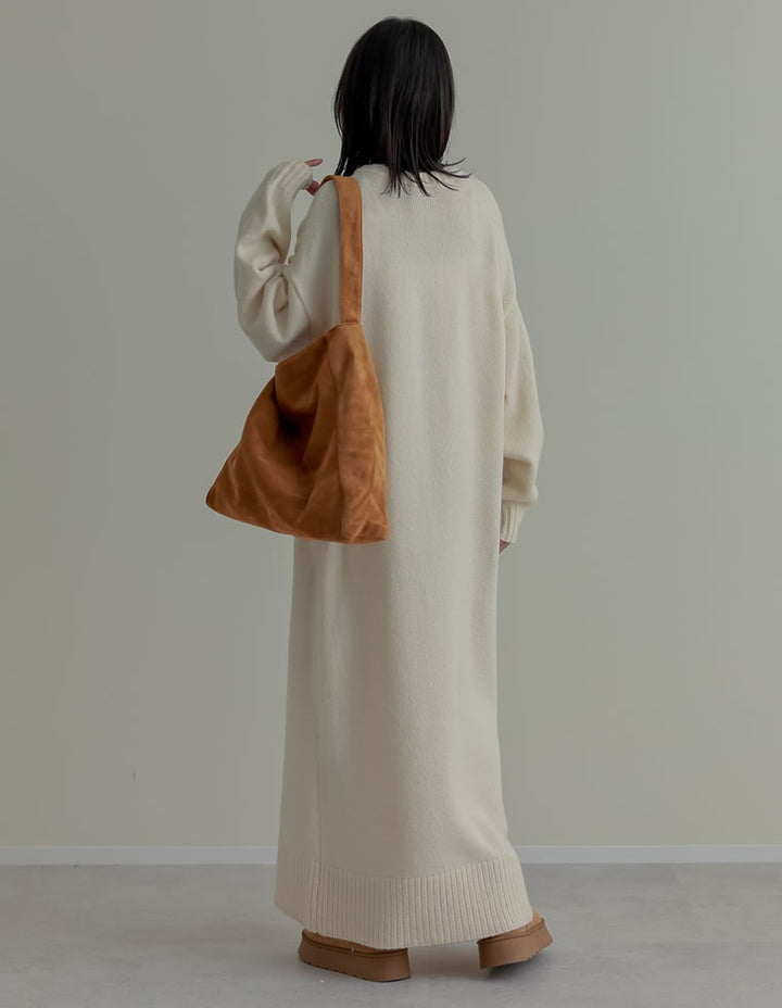 [新色追加][低身長サイズ有][体型カバー][洗濯機で洗える]Vネックブークレニットワンピース ワンピース 人気レディースファッション通販 リエディ