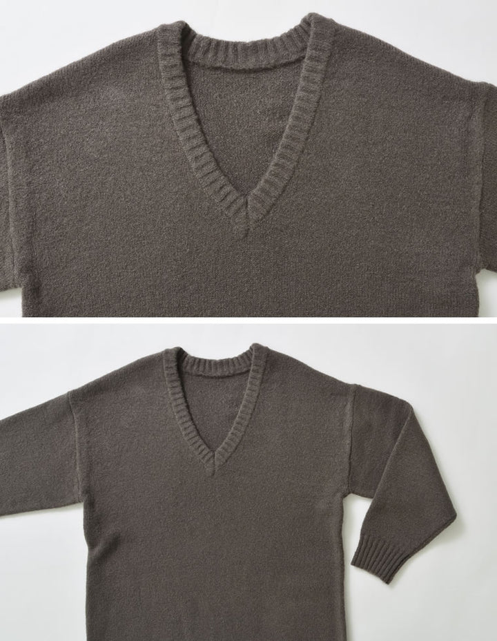 [新色追加][低身長サイズ有][体型カバー][洗濯機で洗える]Vネックブークレニットワンピース ワンピース 人気レディースファッション通販 リエディ