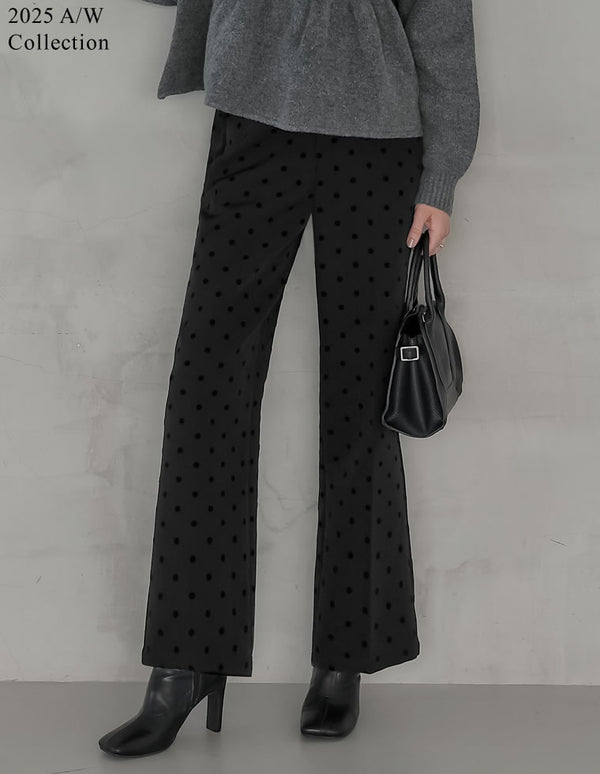 【TIME SALE 20%OFF】[2025AW COLLECTION][オケージョン セレモニー][低身長/高身長/大きいサイズ有]カットツイルフロッキードットストレートパンツ