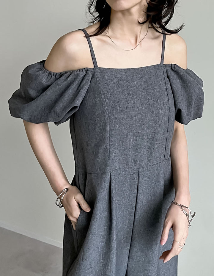 【TIME SALE 20%OFF ¥5,998⇒¥4,798】[低身長サイズ有]ライトエステルバルーンスリーブオフショル2WAYオールインワン オールインワン 人気レディースファッション通販 リエディ