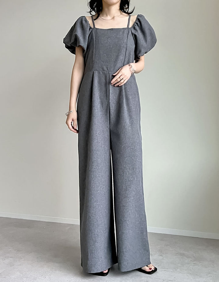 【TIME SALE 20%OFF ¥5,998⇒¥4,798】[低身長サイズ有]ライトエステルバルーンスリーブオフショル2WAYオールインワン オールインワン 人気レディースファッション通販 リエディ