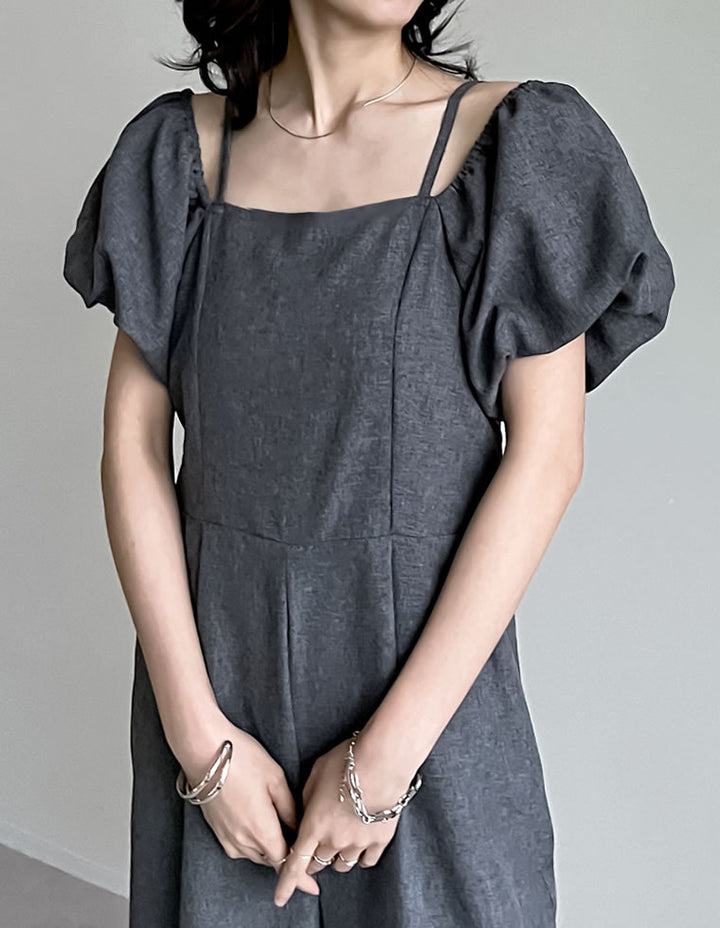 【TIME SALE 20%OFF ¥5,998⇒¥4,798】[低身長サイズ有]ライトエステルバルーンスリーブオフショル2WAYオールインワン オールインワン 人気レディースファッション通販 リエディ