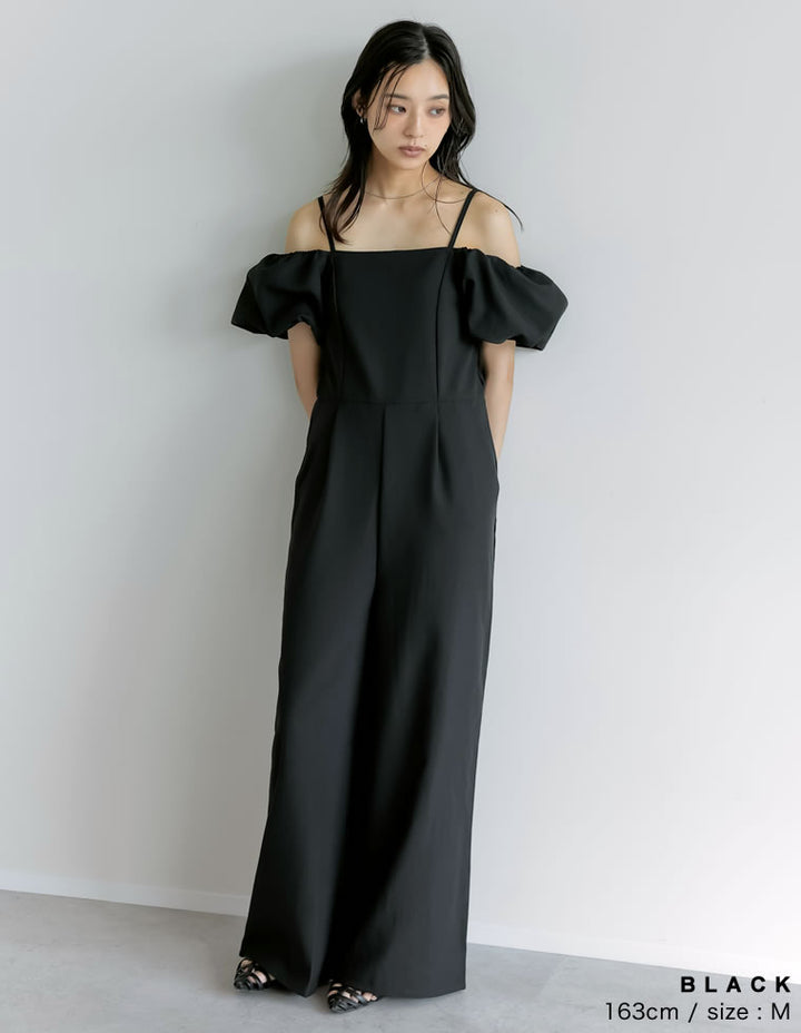【TIME SALE 20%OFF ¥5,998⇒¥4,798】[低身長サイズ有]ライトエステルバルーンスリーブオフショル2WAYオールインワン オールインワン 人気レディースファッション通販 リエディ