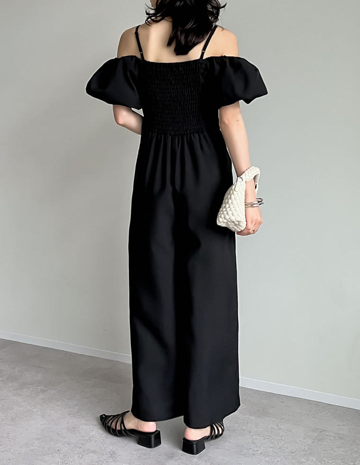【TIME SALE 20%OFF ¥5,998⇒¥4,798】[低身長サイズ有]ライトエステルバルーンスリーブオフショル2WAYオールインワン オールインワン 人気レディースファッション通販 リエディ