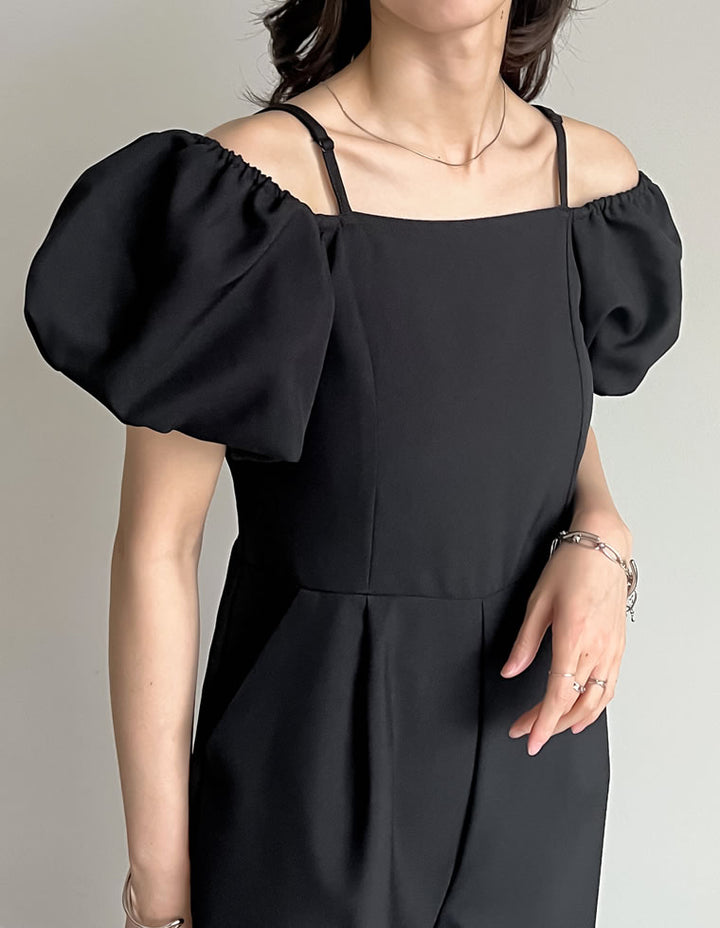 【TIME SALE 20%OFF ¥5,998⇒¥4,798】[低身長サイズ有]ライトエステルバルーンスリーブオフショル2WAYオールインワン オールインワン 人気レディースファッション通販 リエディ