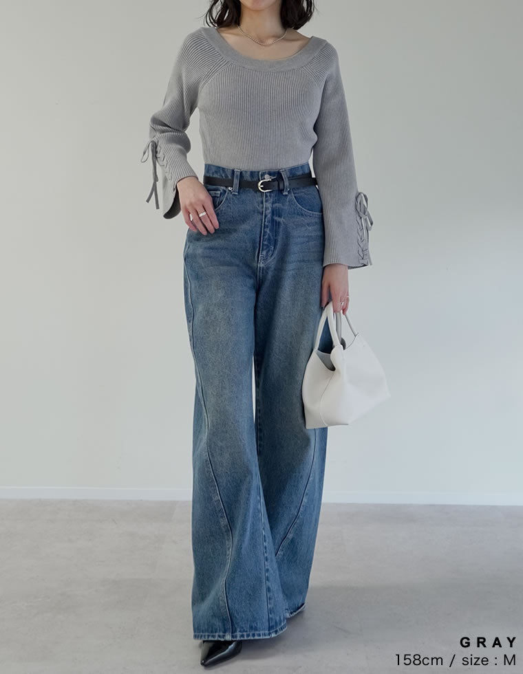 専用☆トロア trois リボンスリーブニット　ネイビー SLY | MANYWAY RIBBON KNIT トップス (ニット ) |SHEL'TTER WEBSTORE