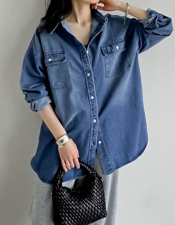 《今だけ！2BUY15%OFFクーポンで ¥3,998⇒¥3,398》【SUMMER TIMESALE 20%OFF】[2025SS COLLECTION]ダブルポケットダンガリーシャツ