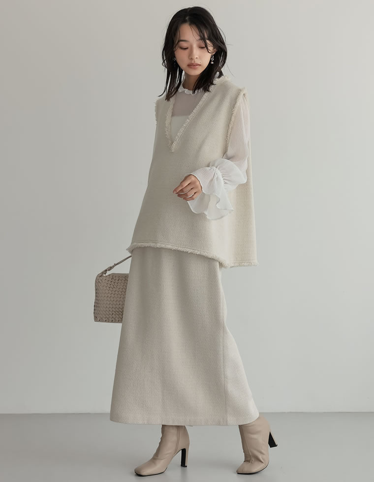 ツイードライクフリンジVネックベスト - トップス通販 | 人気