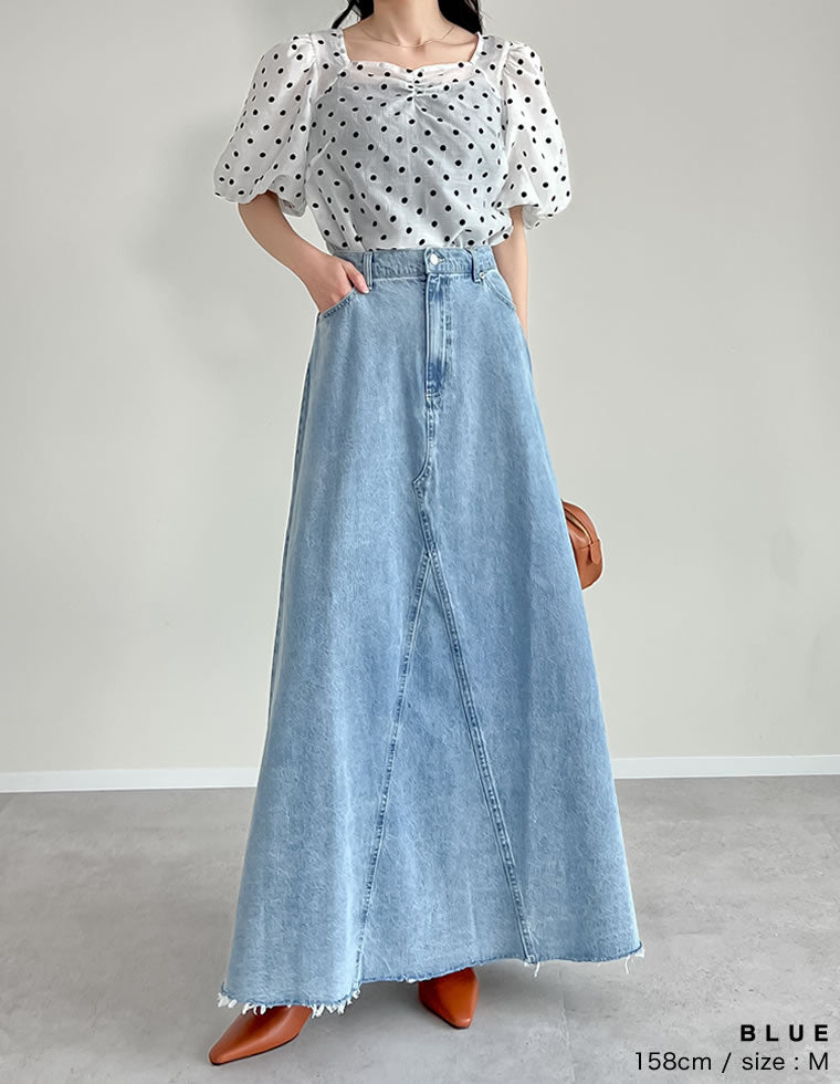 コットンデニムAライン切り替えスカート - スカート通販 | 人気