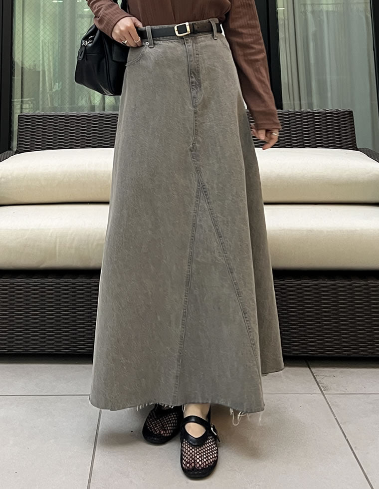 コットンデニムAライン切り替えスカート - スカート通販 | 人気