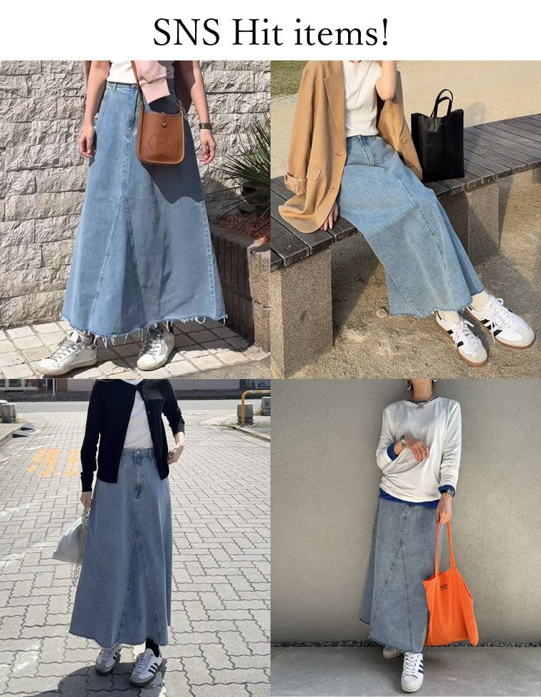 コットンデニムAライン切り替えスカート - スカート通販 | 人気