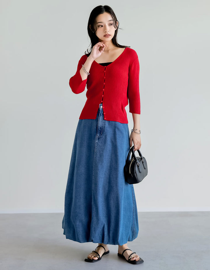 【TIME SALE 30%OFF ¥5,998⇒¥4,198】[2025SS COLLECTION][低身長/高身長サイズ有]コットンデニムバルーンスカート スカート 人気レディースファッション通販 リエディ