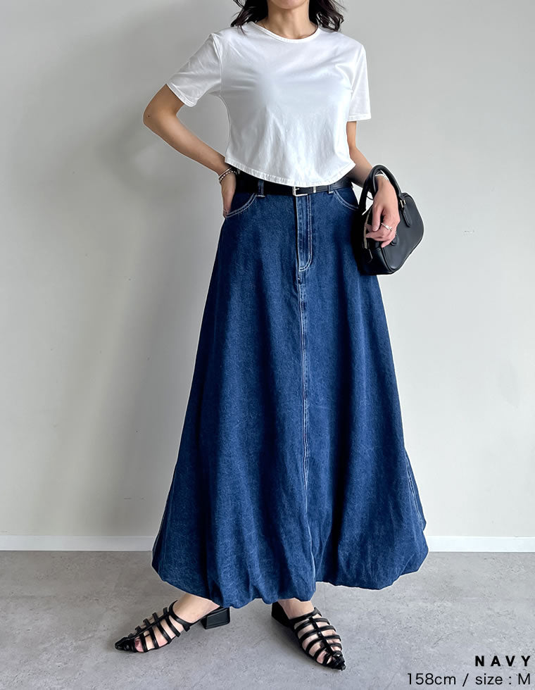 萌 デニム バルーンスカート コットンデニムバルーンスカート - スカート通販 | 人気