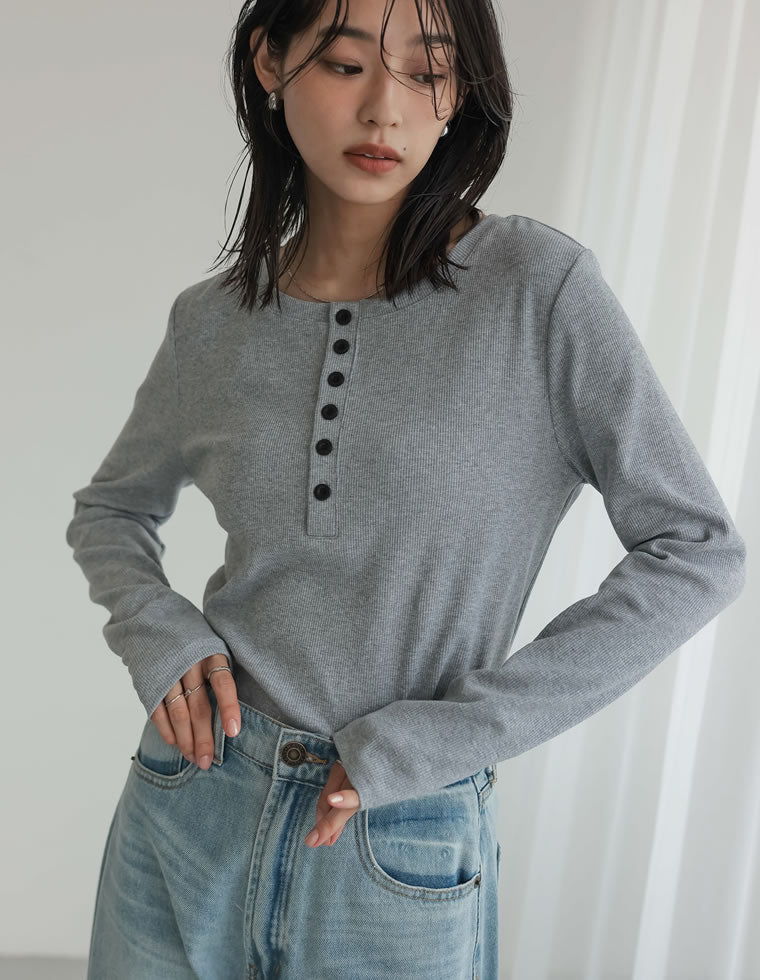 リブカットソーヘンリーネックロンT - トップス通販 | 人気