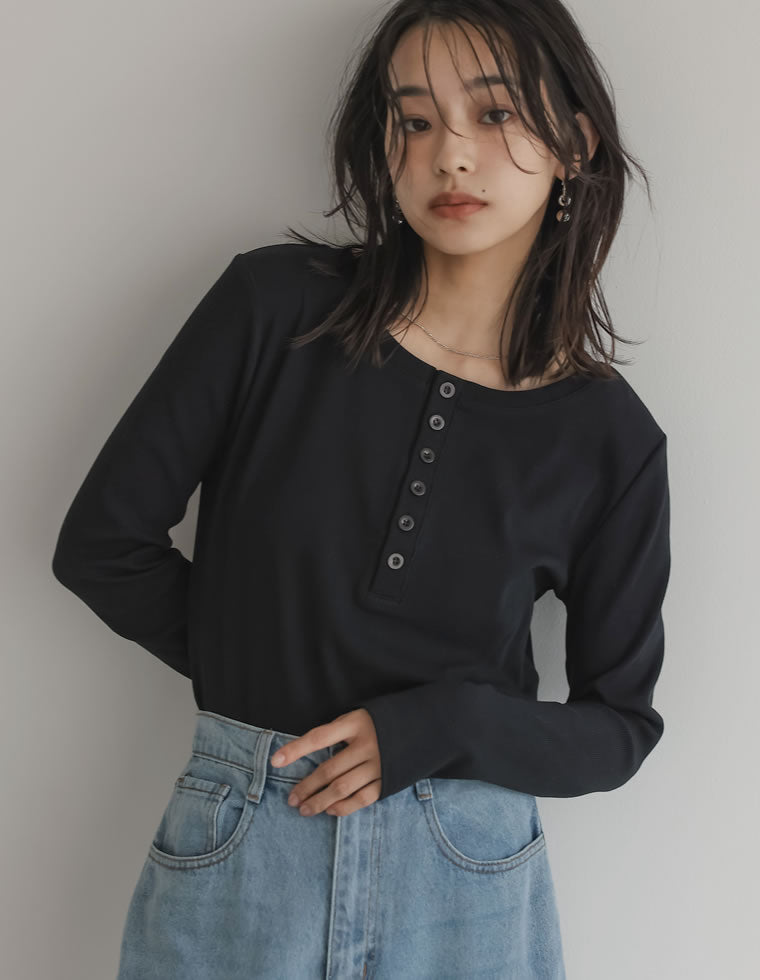 【美品 リネン100%】キャピタル ヘンリーネック　カットソー　ベルト　y2k リブカットソーヘンリーネックロンT - トップス通販 | 人気