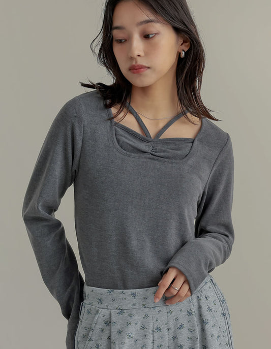 スムースリブカットソーレイヤード風トップス