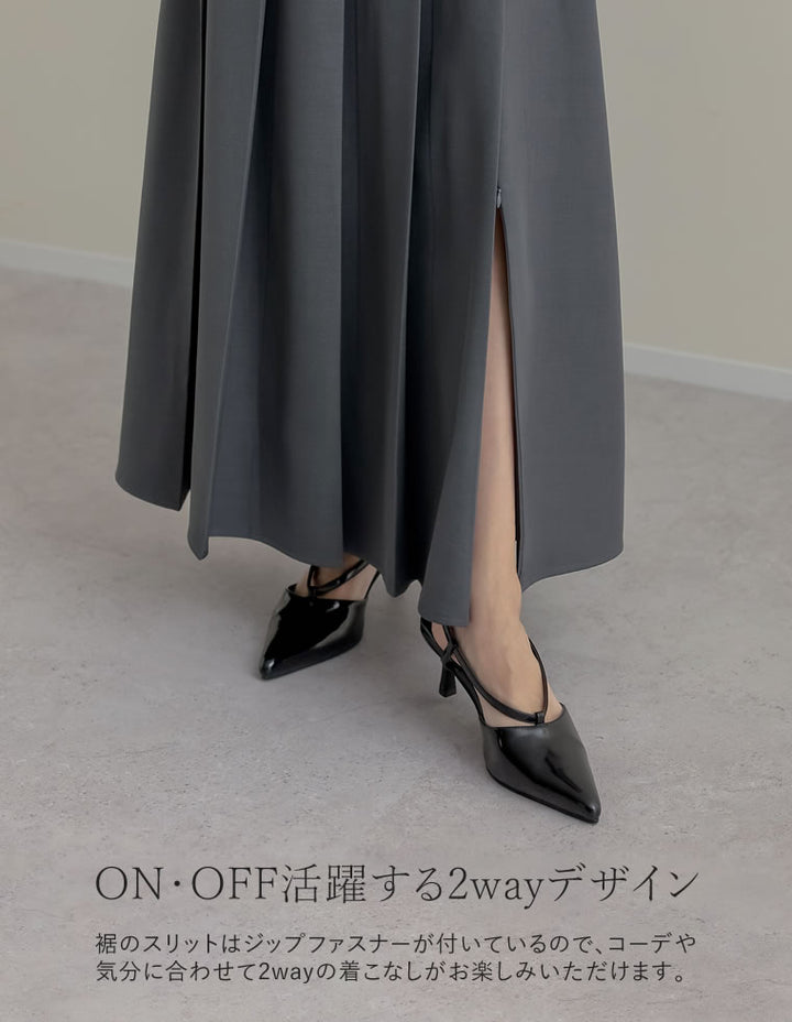 [2025AW PRE ORDER][低身長サイズ有][スリットファスナー付き］2WAYストレッチミックスツイルプリーツスカート スカート 人気レディースファッション通販 リエディ