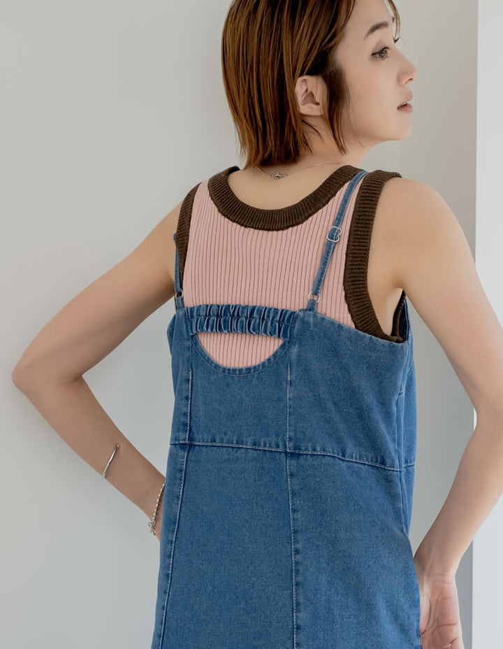 【TIME SALE 30%OFF ¥6,498⇒¥4,548】[低身長/高身長サイズ有]コットンデニムフロントボタンキャミソールワンピース ワンピース 人気レディースファッション通販 リエディ