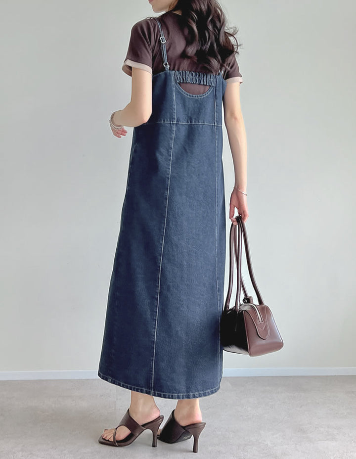 【TIME SALE 30%OFF ¥6,498⇒¥4,548】[低身長/高身長サイズ有]コットンデニムフロントボタンキャミソールワンピース ワンピース 人気レディースファッション通販 リエディ