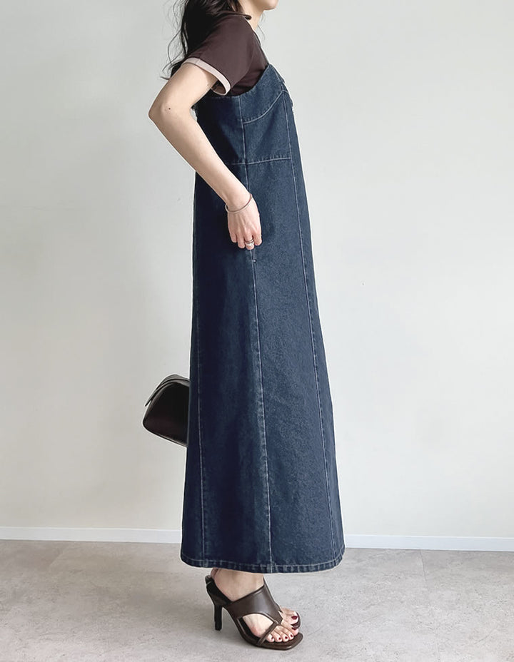 【TIME SALE 30%OFF ¥6,498⇒¥4,548】[低身長/高身長サイズ有]コットンデニムフロントボタンキャミソールワンピース ワンピース 人気レディースファッション通販 リエディ