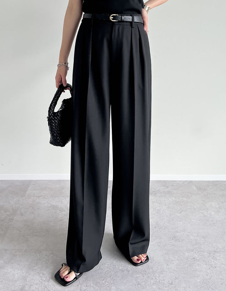 【TIME SALE 10%OFF ¥4,499⇒¥4,049】[2025SS COLLECTION][オケージョン セレモニー][低身長/高身長サイズ有]ストレッチミックスツイルダブルタックワイドパンツ パンツ 人気レディースファッション通販 リエディ