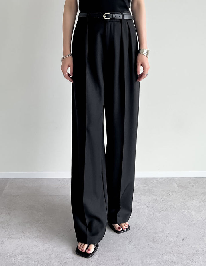 【TIME SALE 10%OFF ¥4,499⇒¥4,049】[2025SS COLLECTION][オケージョン セレモニー][低身長/高身長サイズ有]ストレッチミックスツイルダブルタックワイドパンツ パンツ 人気レディースファッション通販 リエディ